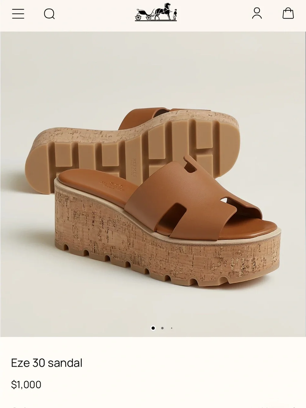 Hermes Tan Cork Platform Eze 30 Slide